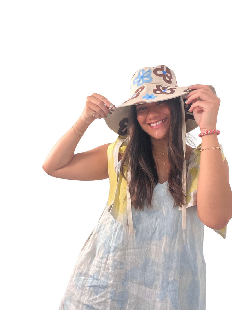 Hand Painted Big Brim Hat- Size L