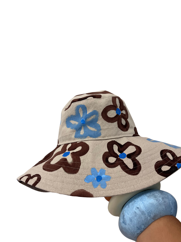Hand Painted Big Brim Hat - Size S