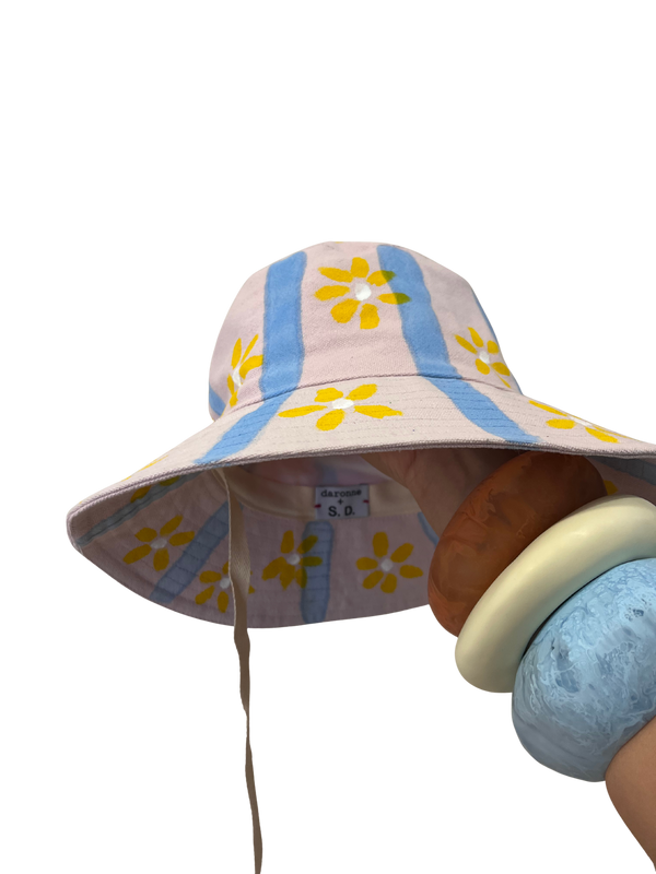 Hand Painted Bucket Hat with Ties - Size XL