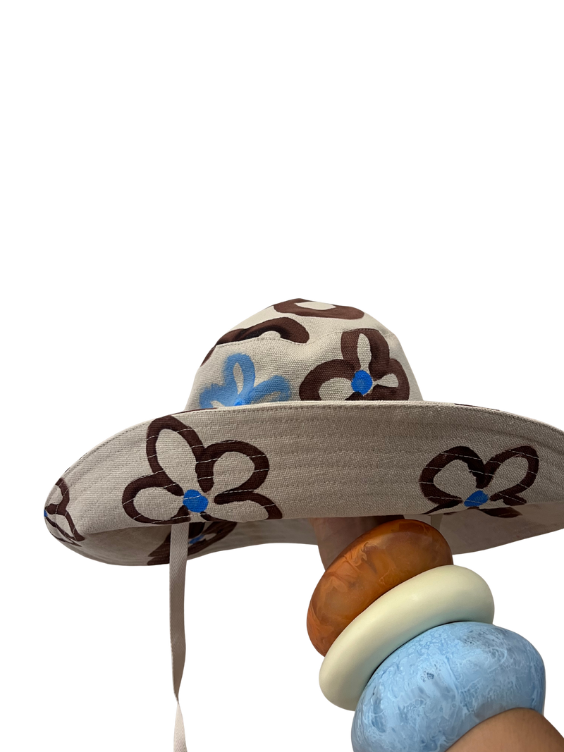 Hand Painted Big Brim Hat - Size S