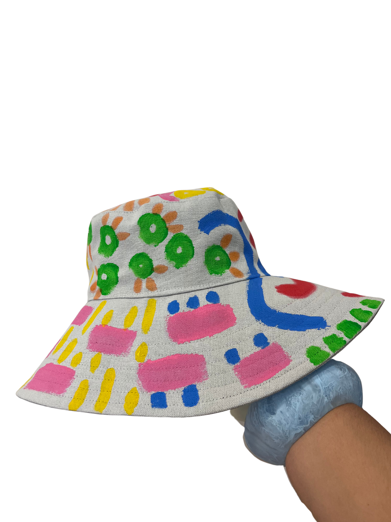 Hand Painted Big Brim Hat- Size L