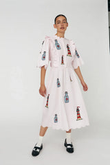 Embroidered Message in a bottle dress- Pink