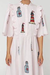 Embroidered Message in a bottle dress- Pink