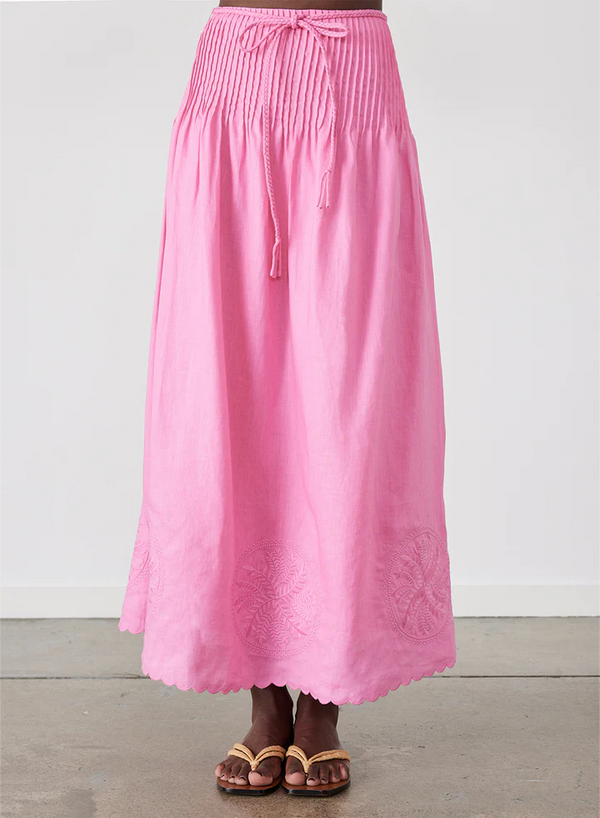 Vanessa Linen Maxi Embroidered Linen Skirt