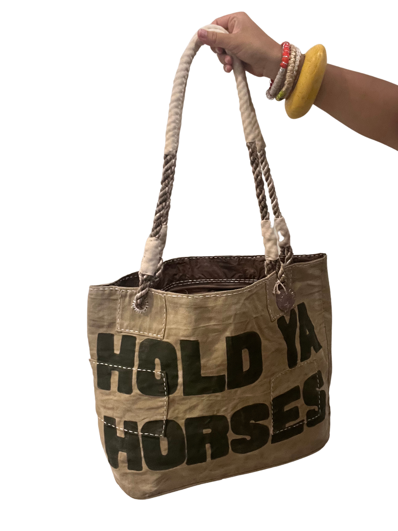 Ali Lamu HOLD YA HORSES Khaki Shoulder Bag