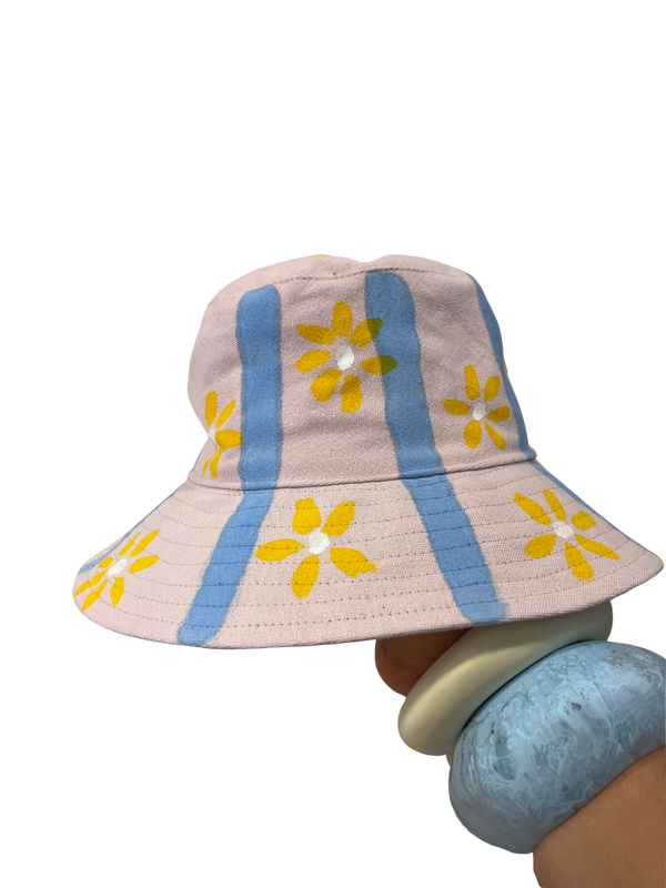 Hand Painted Bucket Hat with Ties - Size XL