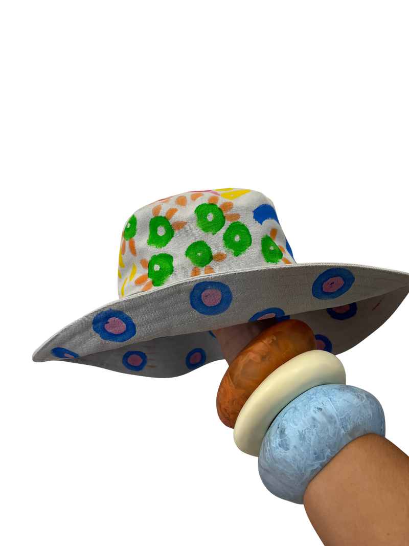 Hand Painted Big Brim Hat- Size L
