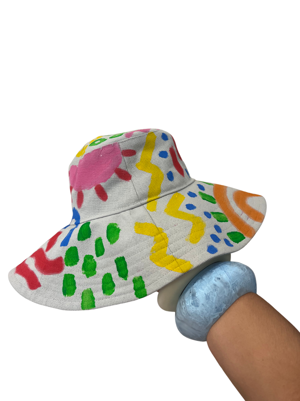 Hand Painted Big Brim Hat- Size L