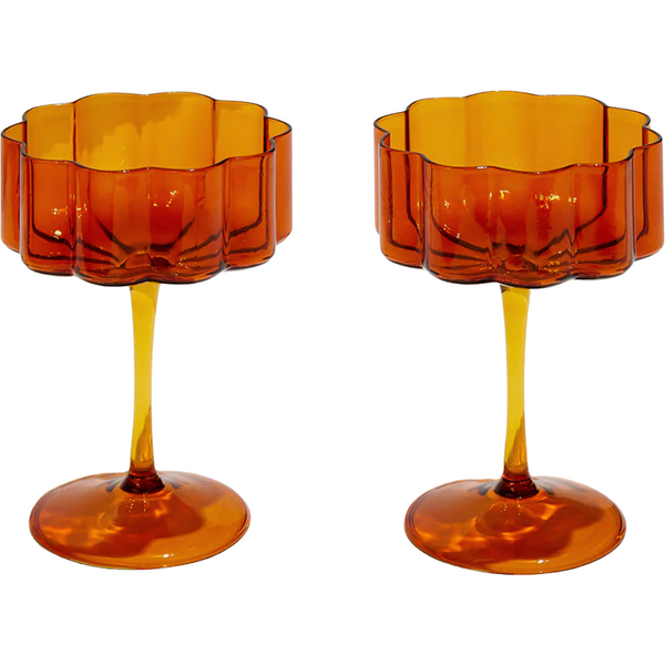 TWO WAVE COUPE GLASSES - AMBER