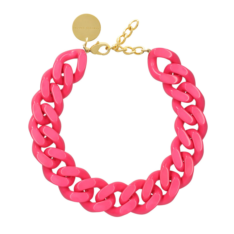 Big Flat Chain Necklace- Hot Pink