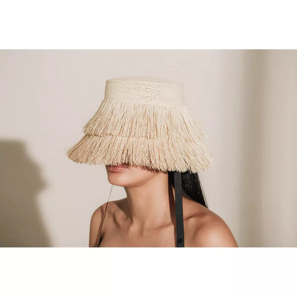 Frayed Lampshade Hat- Natural