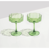 Two Wave Coupe Glasses - Green