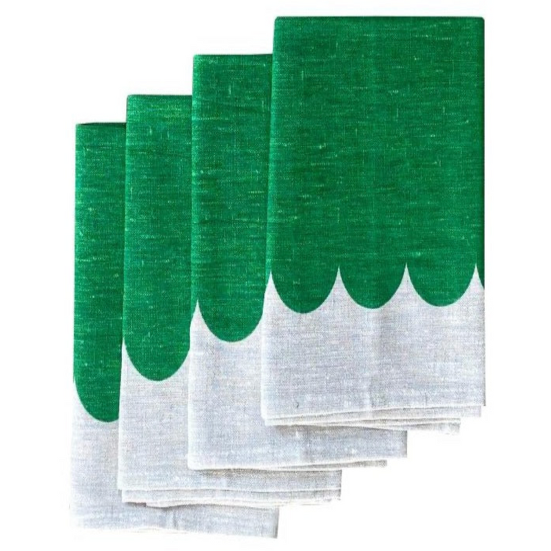 Green Scallop Linen Napkins Set of 4