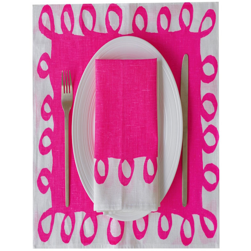 Highlighter Pink Ribbon Linen Placemat Set of 4