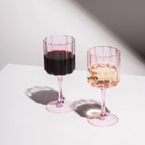 Two Wave Wine Glasses- Pink
