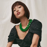 Big Flat Chain Necklace- Green