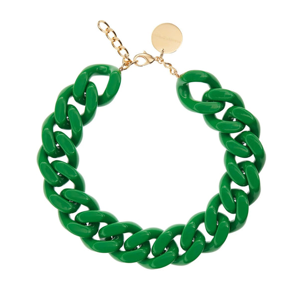 Big Flat Chain Necklace- Green
