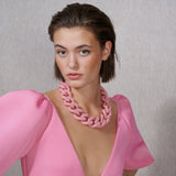 Big Flat Chain Necklace- Baby Pink