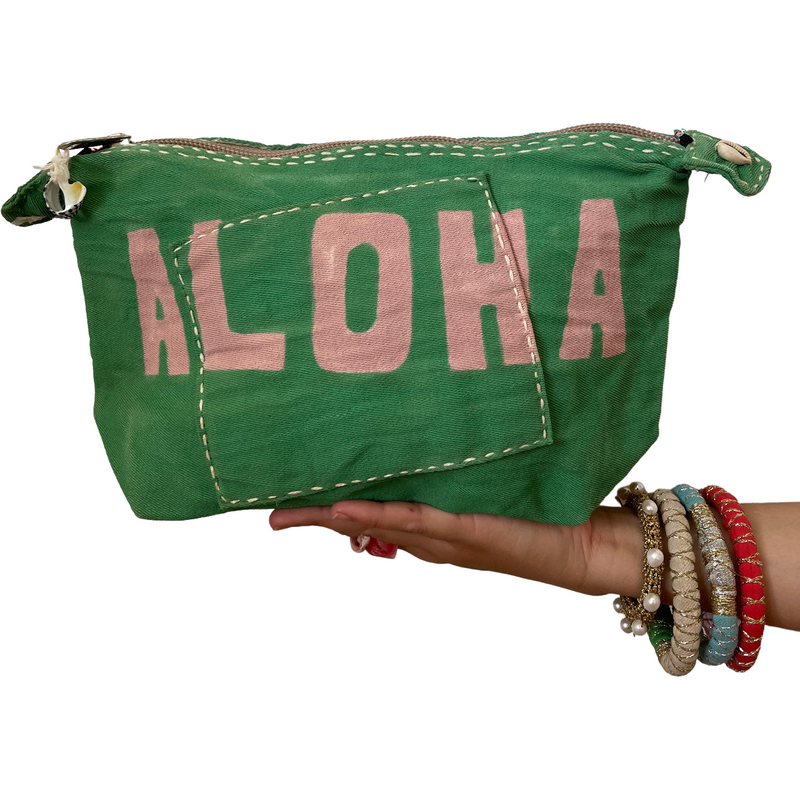 Ali Lamu Green ALOHA Clutch Large