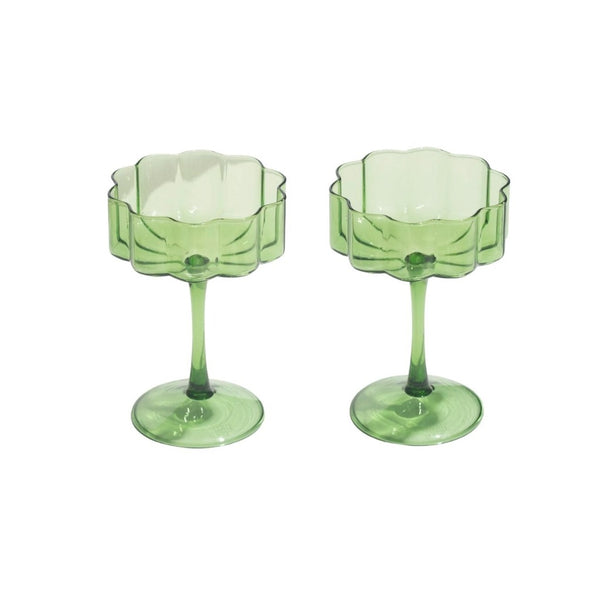 Two Wave Coupe Glasses - Green